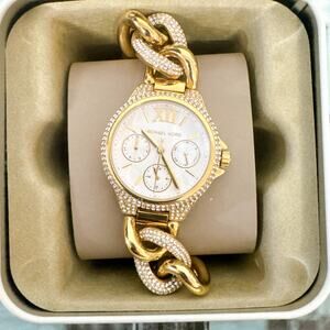 MICHAEL KORS MK6842 MINI CAMILLE PAVE GOLD STAINLESS STEEL LINK STRAP WOMEN WATC